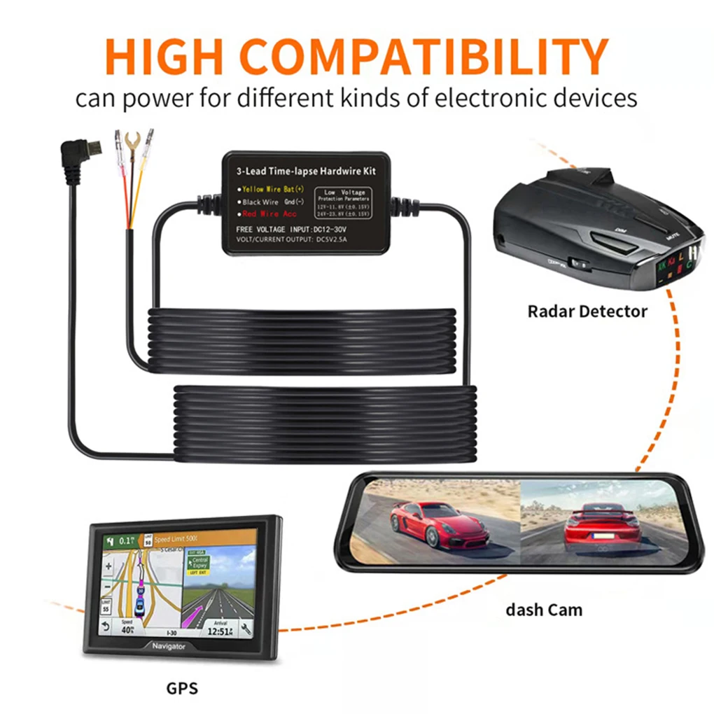 

Black Universal Compatibility And Fast Charging Type-C Hardwire Kit For DashCam Convenient