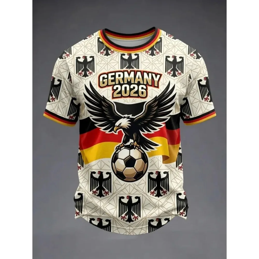 Summer Men's Germany Football Jersey Eagle German Flag Pattern Soccer Short Sleeve T-Shirt 3D Print Sport Training Uniform