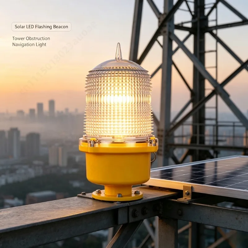 Solar LED Flashing Warning Beacon, Tower Obstruction Navigation Light, Signal Lamp for Crane, Marine & Aviation Application