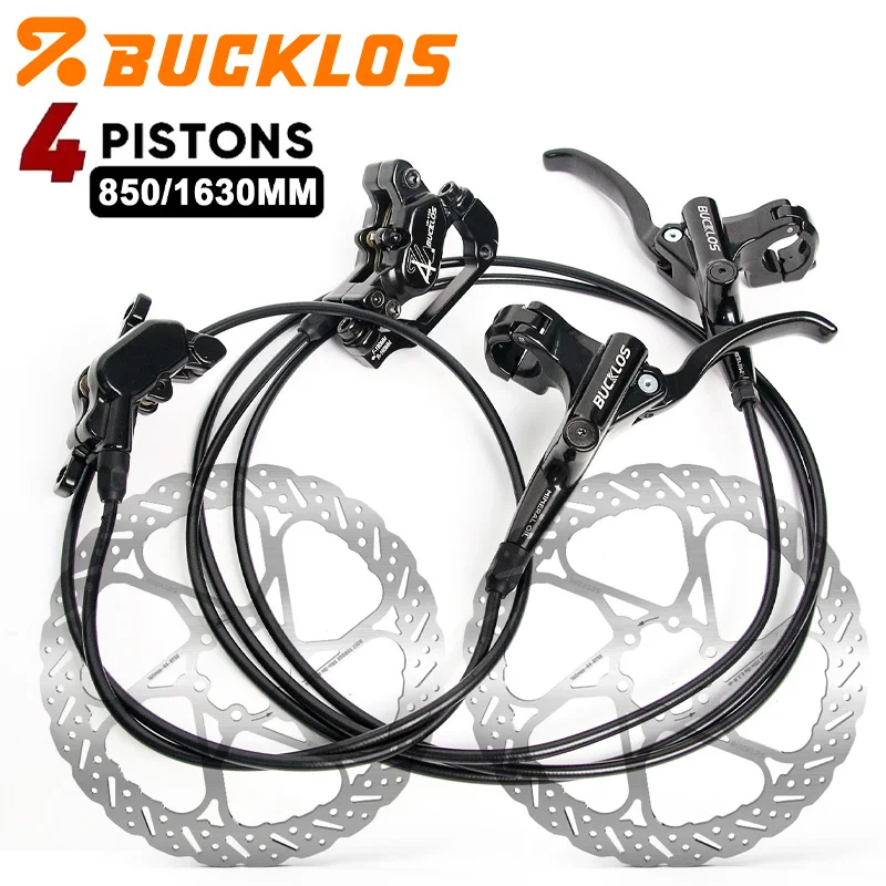 

BUCKLOS 4 Piston Hydraulic Brake MTB Bicycle Front Rear Disc Brake Set 850mm/1630mm Oil Pressure E-Bike Disc Brakes Set