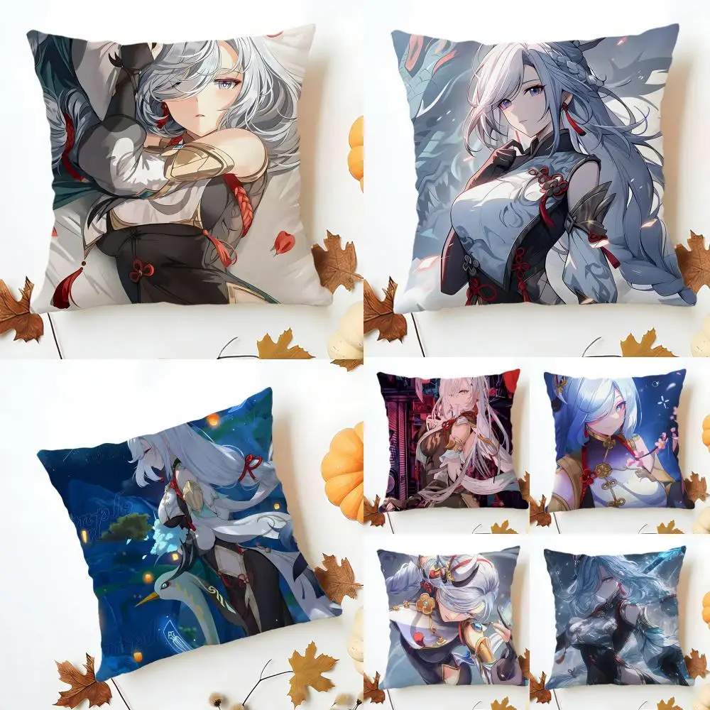 Game Genshin ShenHe Cushion Cover Washable Linen Pillowcase Soft  for Sofa Bed Cozy Home Room Decor