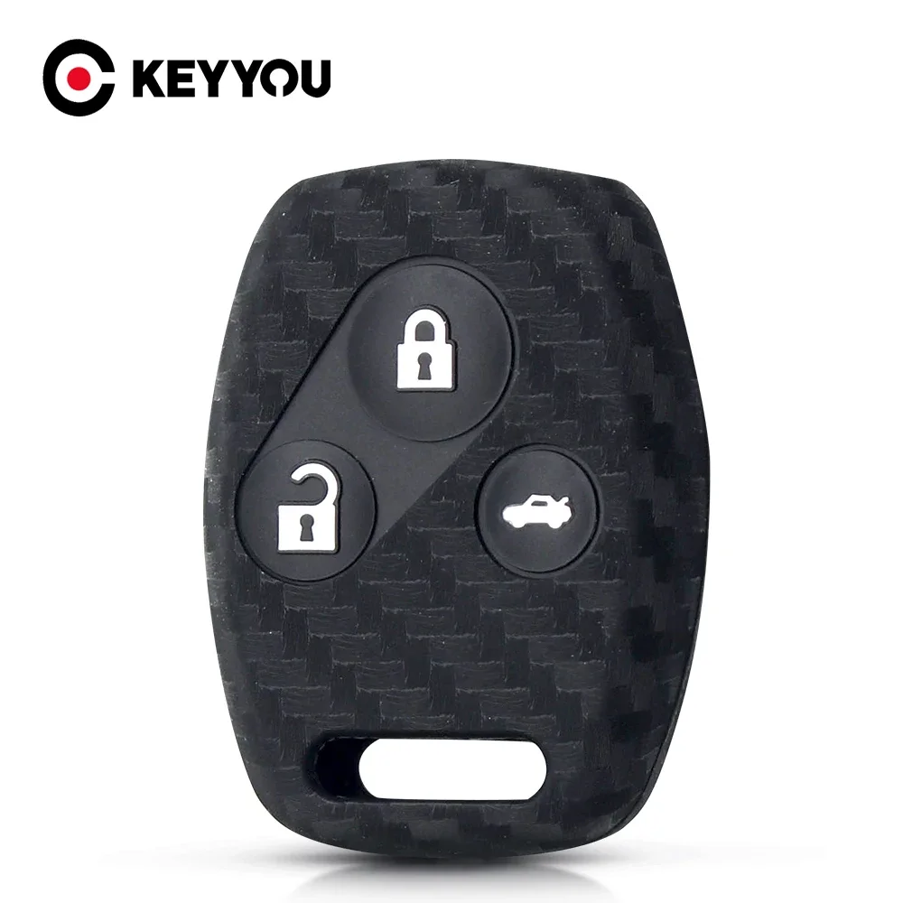 KEYYOU Car Key Case Cover 3 Buttons For Honda CIVIC JAZZ Pilot Accord CR-V Remote Key Shell Carbon Silicone Skin