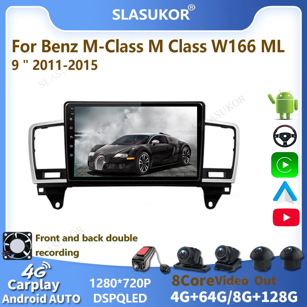 SLASUKOR 9 Inch For Benz M-Class W166 ML 2011 2012-2015 Android 10 Car Radio Auto Video Player Multimedia GPS DSP DVD