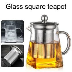 Teapot Glass With Infuser Heated Resistant Container Flower Tea Herbal Pot Mug Clear Kettle Square Filter Glass Tea Pot Teaware