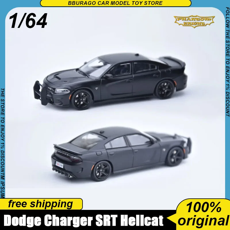 

Phantom Knight 1:64 Dodge Charger Srt Hellcat Matte Black Full Open Alloy Car Display Model With Engine Hoist Diorama Parts Toys