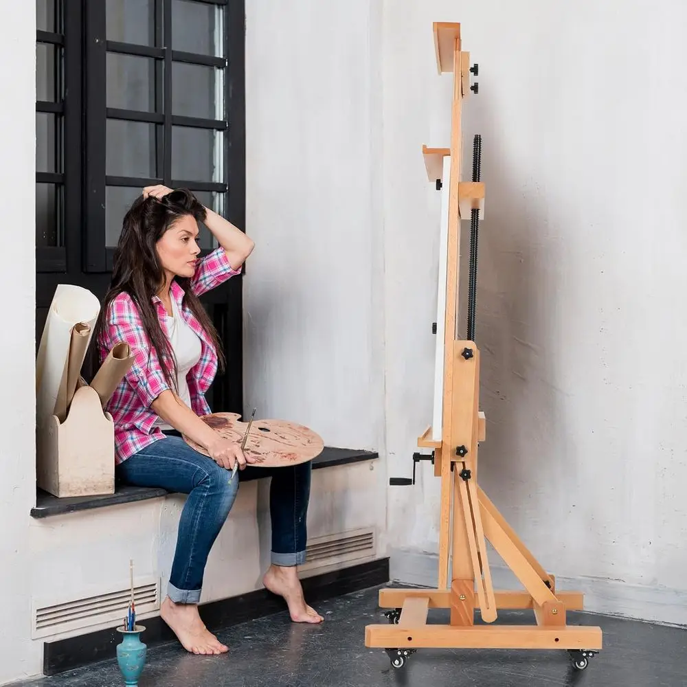 Adjustable Art Easel for Painting and Whiteboard Use in Light Brown