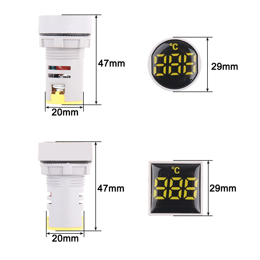 Mini termometro da 22mm in plastica LED digital -20-119 Celsius 50-380V AC blu rosso bianco giallo verde misuratore di temperatura della luce pilota