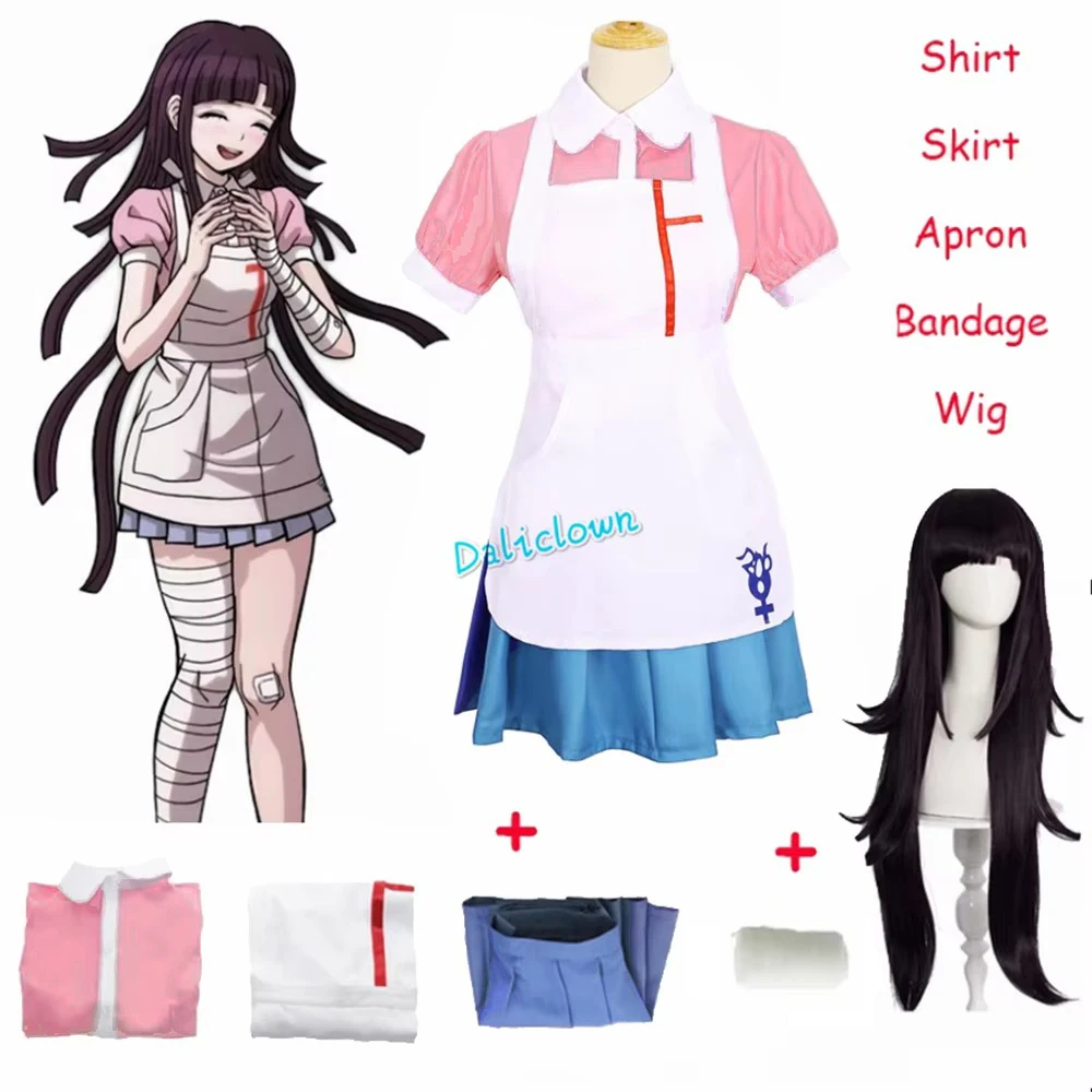 Anime Danganronpa Mikan Tsumiki Cosplay Costume Styled Wig Maid Uniform Woman Party Fancy Dress Clothes Rolecosplay Outfit