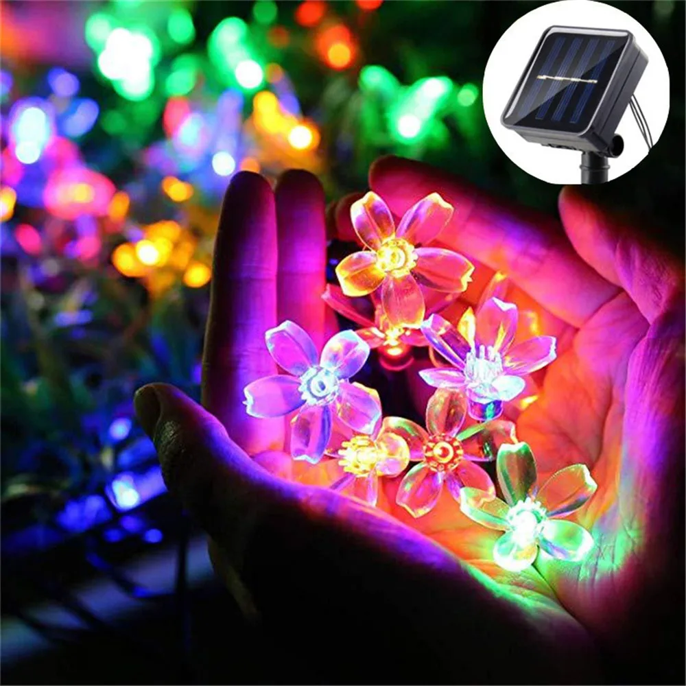 1PC Solar String Flower Lights Outdoor 20/50/100 LED Fairy Light For Garden Fence Patio Yard Christmas Tree Decor