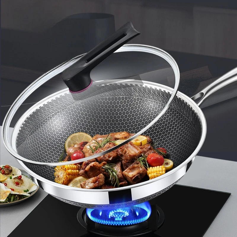 

Round bottom Non Stick Frying Pan Wok Made of 316 Stainless Steel. Suitable for Concave Induction Cookers and Gas Stoves
