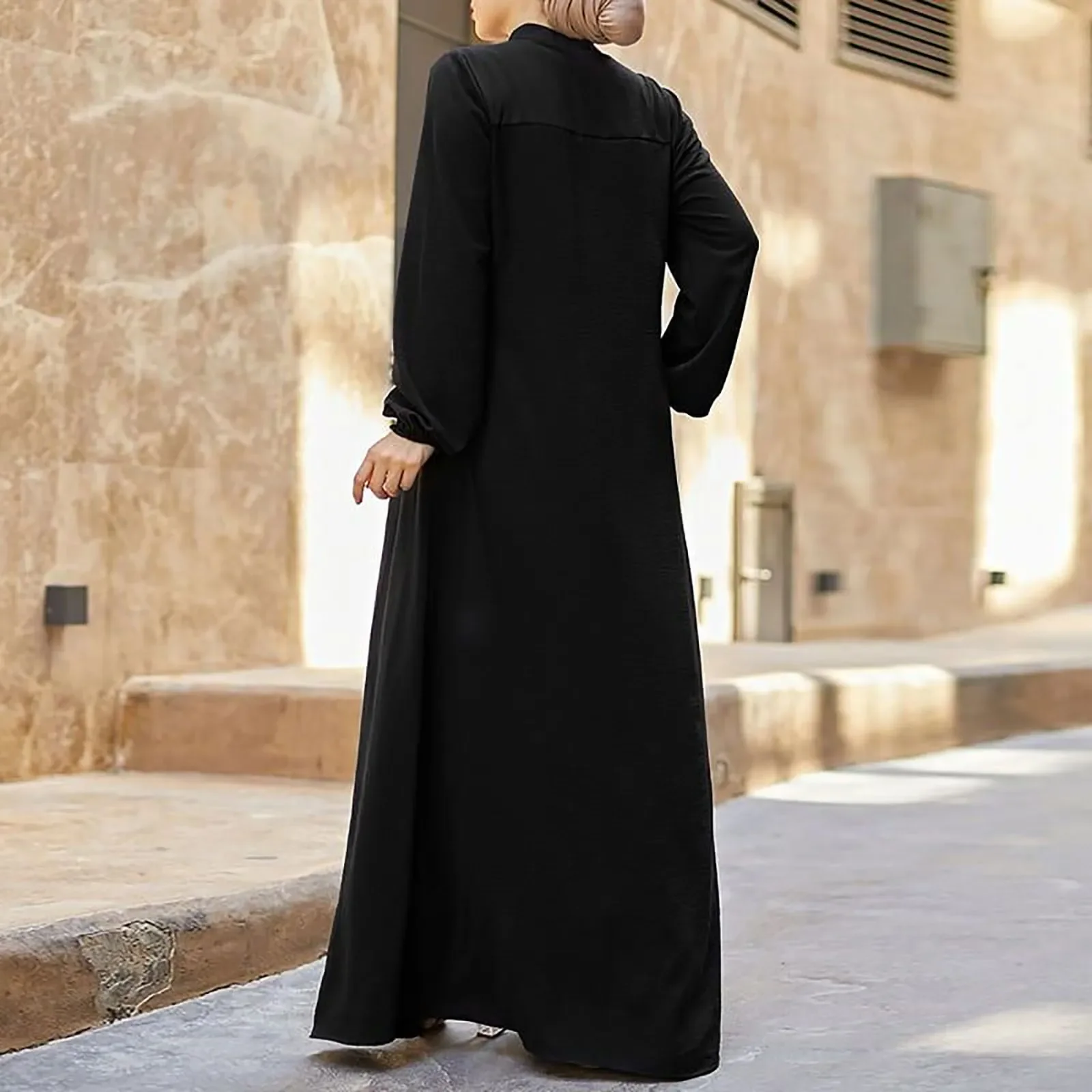 Muslim Dress Women Long Sleeve Muslim Eid Casual Solid Color Abaya Caftan Kaftan Dresses Ramadan Abayas Vestido Zipper Robe