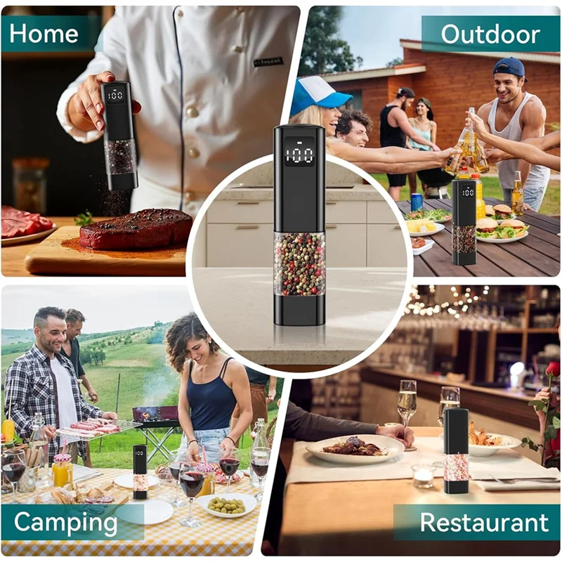A05G-Set Penggiling Garam dan Merica Elektrik dengan Layar Digital, Penggiling Otomatis dengan Tingkat Kehalusan yang Dapat Disesuaikan