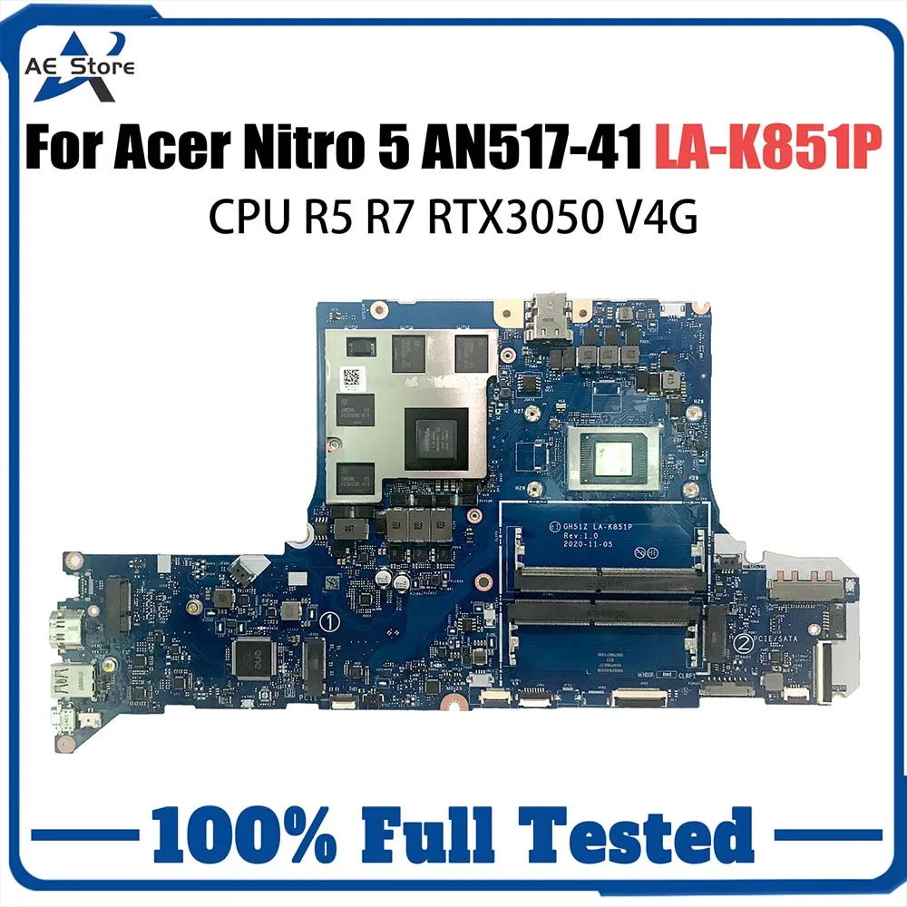 

GH51Z LA-K851P Motherboard For ACER AN517-41 Laptop Mainboard With R5-5600H R7-5800H CPU RTX3050 V4G DDR4 Fully Tested