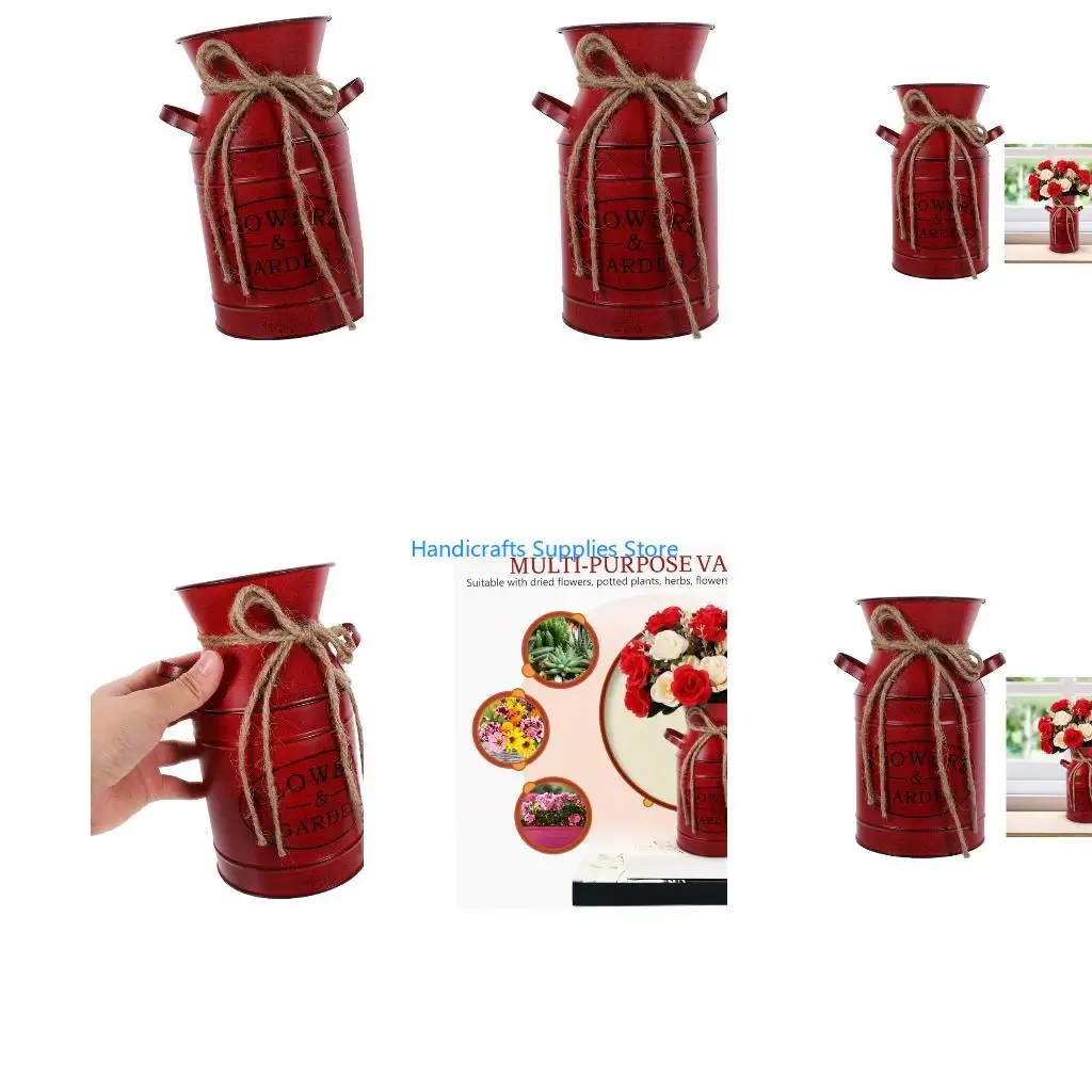 R1WA Shabby Farmhouse Flower Vases Galvanized Iron Milk Can Storage Jugs Antique Decors For Homes Kitchen Bathroom