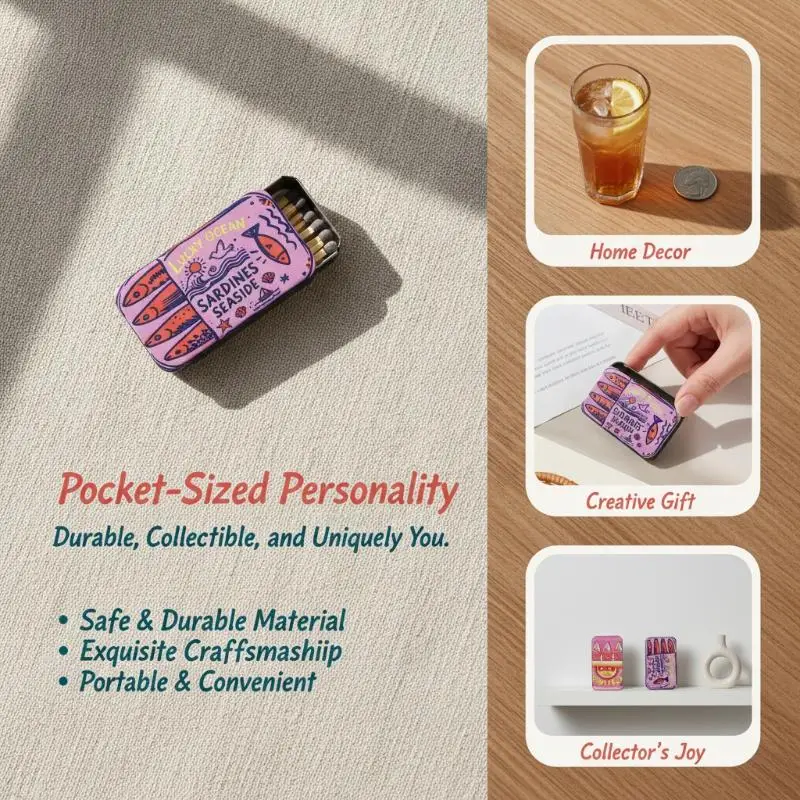 1Pcs Sardine Printed Mini Metal Storage Tins With Lightweight Portable Design Perfect For Storing Pills Small Stationery