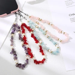 Criativo Natural Pedra Cadeia de Telefone Móvel, Cordão Colorido Cascalho Celular para Mulheres, Anti-Gota Correia de Telefone Jóias
