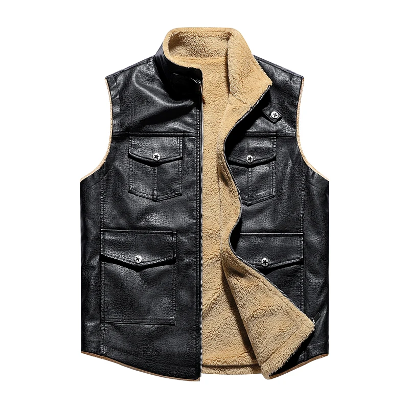 

Новые кашемировые мужские куртки без рукавов больших размеров, жилет из искусственной кожи, мужской модный шерстяной жилет, мужские жилеты с хлопковой подкладкой, пальто, мужские теплые жилеты