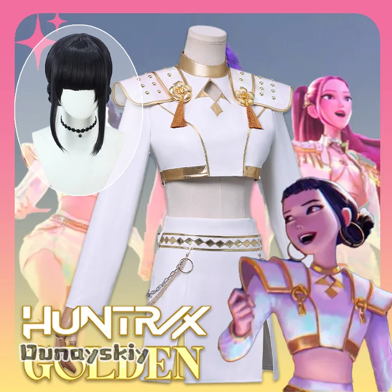 Kpop DemonHun reverse Cosplay Kostüm Perücke Huntrix Zoey Weißer Anzug Koreanische Welle Superstar Idol Performance Sets Halloween Golden