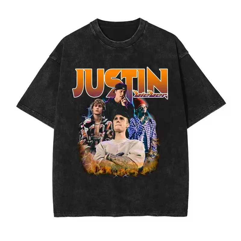 

Justin Bieber T Shirt Hip Hop Rapper Singer JBiebs Tops Tees Vintage Washed Short Sleeve Oversized T-shirt Harajuku Sweatshirts