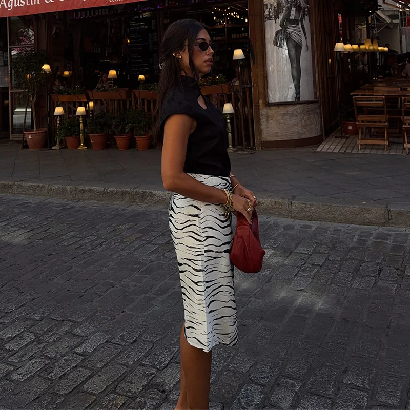 Damen-Herbstrock mit Zebra-Print, modisch, hohe Taille, schmal geschnitten, vielseitig kombinierbar, langer Rock, Damenmode 2026, schicker Winter-Look, Streetwear für Damen – Detail 9