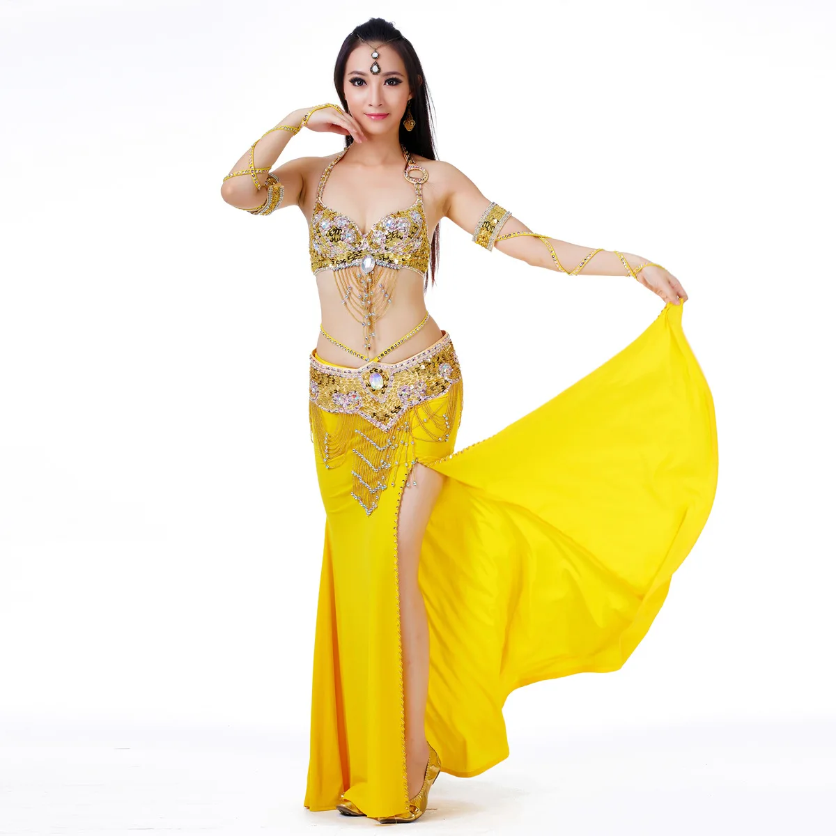 1set/lot Women Sexy Belly Dance Top sequin Bra and Beaded Belt Belly Dance Costume