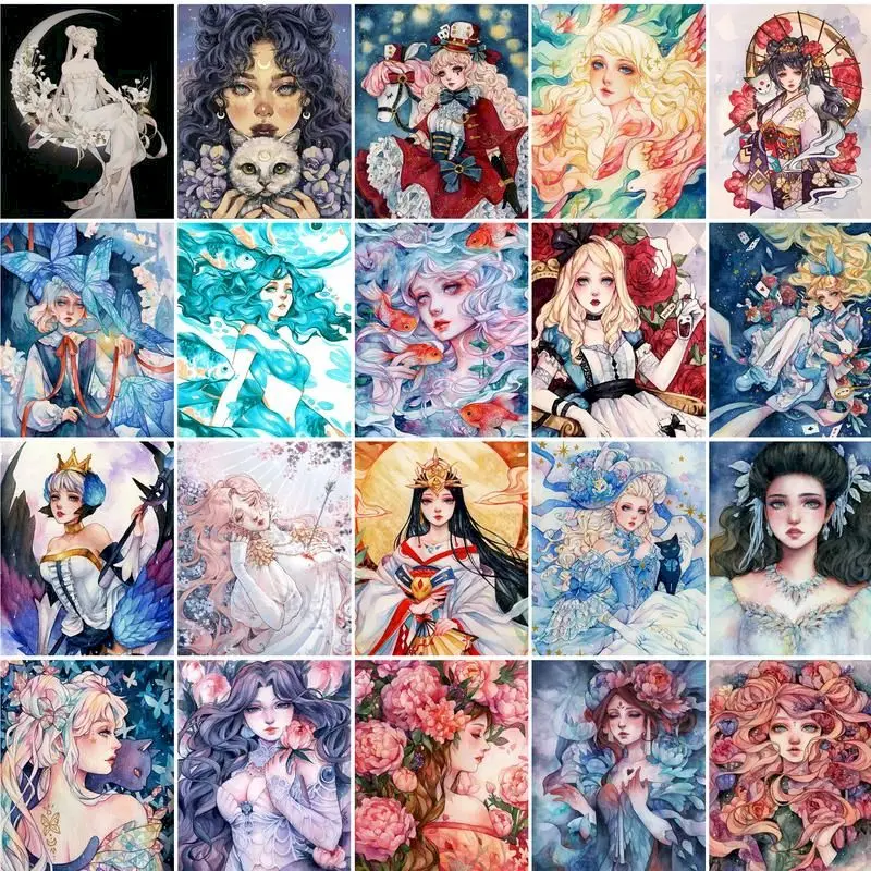 

PhotoCustom Oil Painting By Numbers On Canvas Coloring By Numbers Anime Girls Picture Drawing Home Decor Art Supplies Crafts