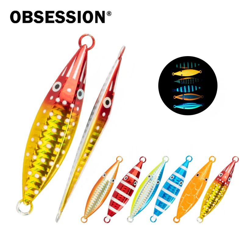 OBSESSION J105 4pcs Double Side Design Slow Jigging Lure 60g 80g 100g 150g Saltwater Glow Jigbait Sinking Fishing Metal Jig Lure