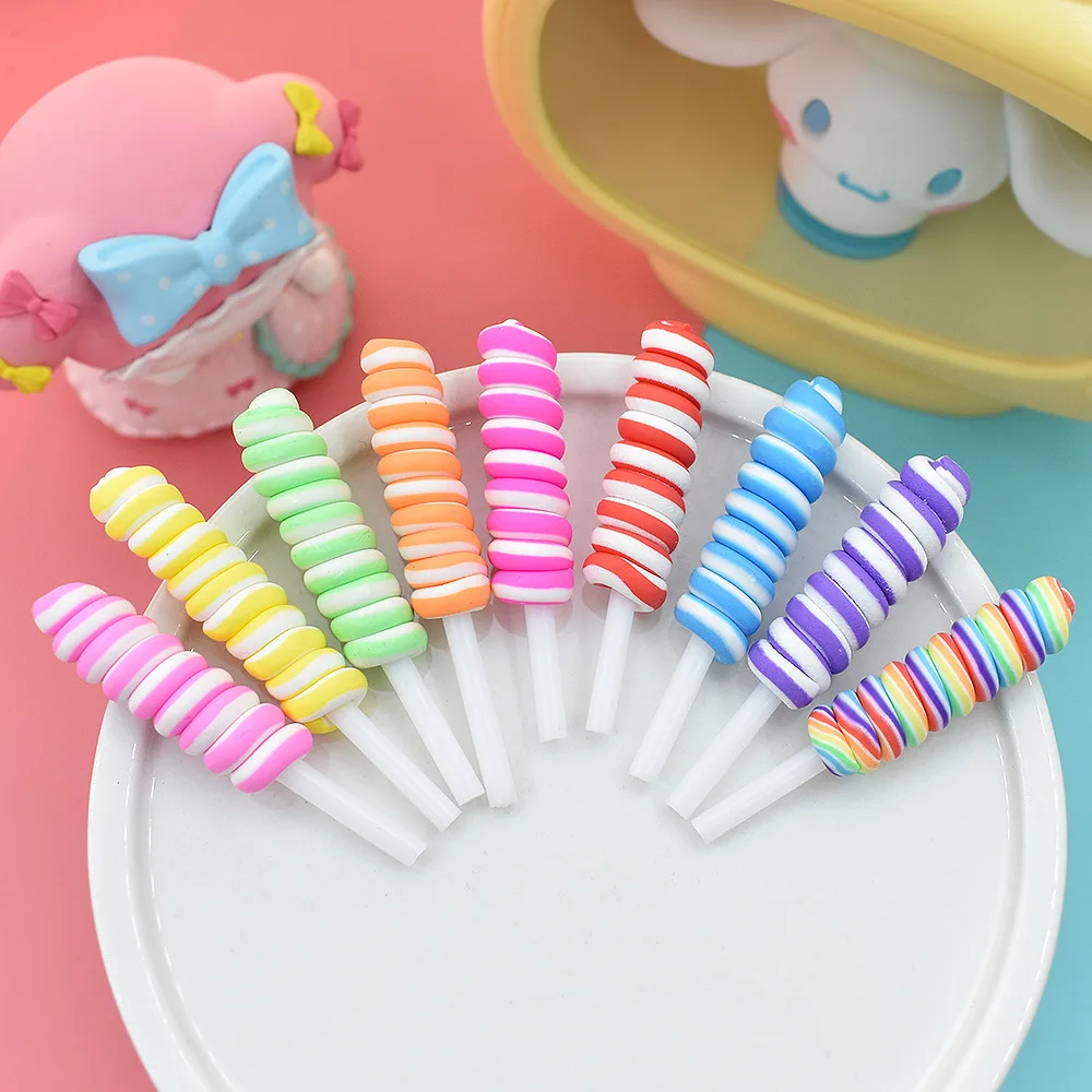 10pcs Pottery Clay Bicolor Lollipop Embellishment Miniature Accessories Flatback Scrapbooking Tools Mini Figurine Craft Material