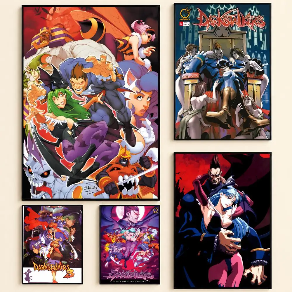 Darkstalkers Gothic Fighting Game Poster Self-adhesive Art Waterproof Paper Sticker Coffee House Bar Room Wall Decor