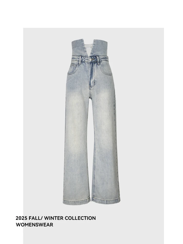 

Forever 21 Women's Light Wash Wide Leg Straight Cut Jeans High Waist American Style Spring Summer Fashion Comfortable Pants