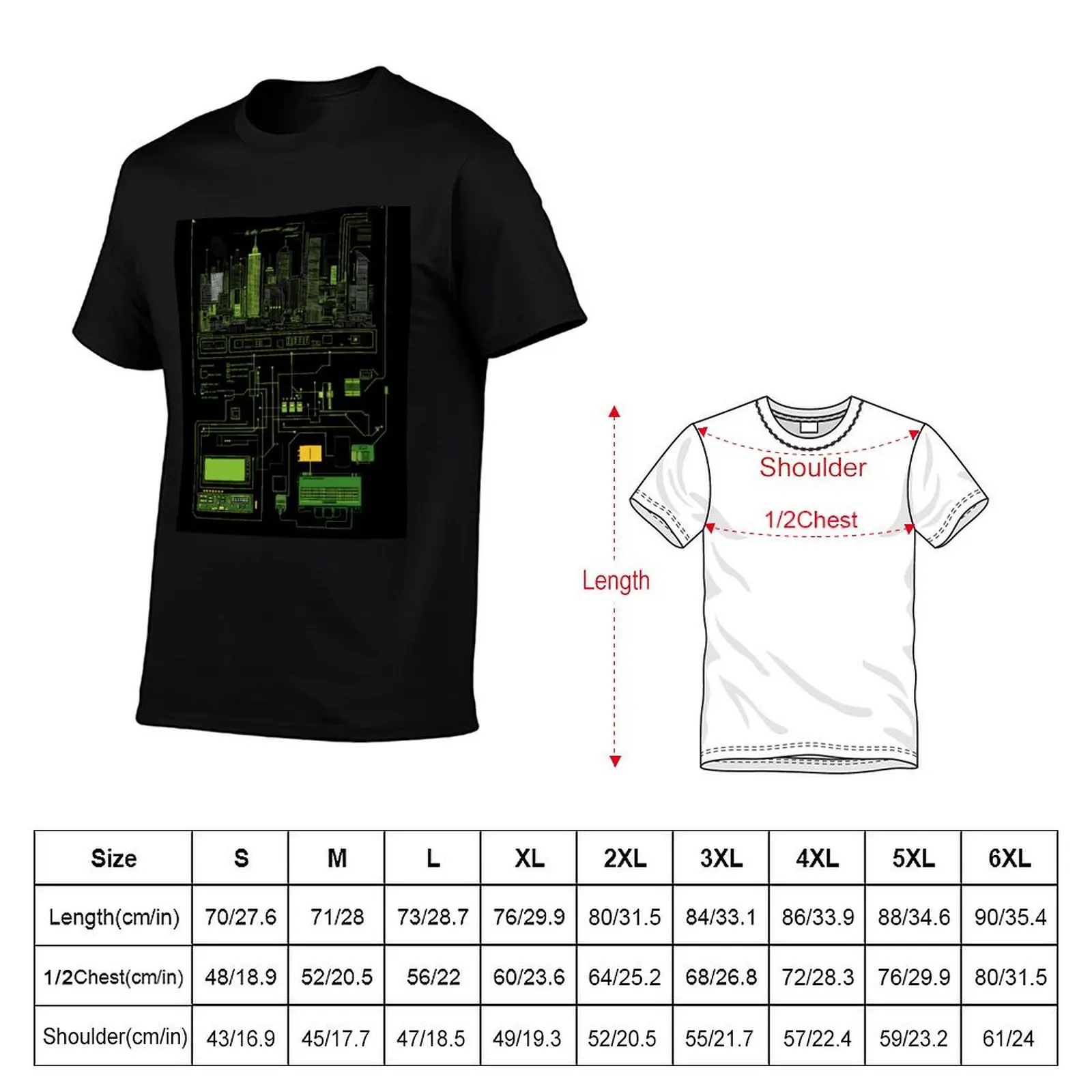 Neon Circuitry Cityscape - 8-Bit Digital Art T-Shirt t shirts designer cotton tshirt 100% T-Shirt