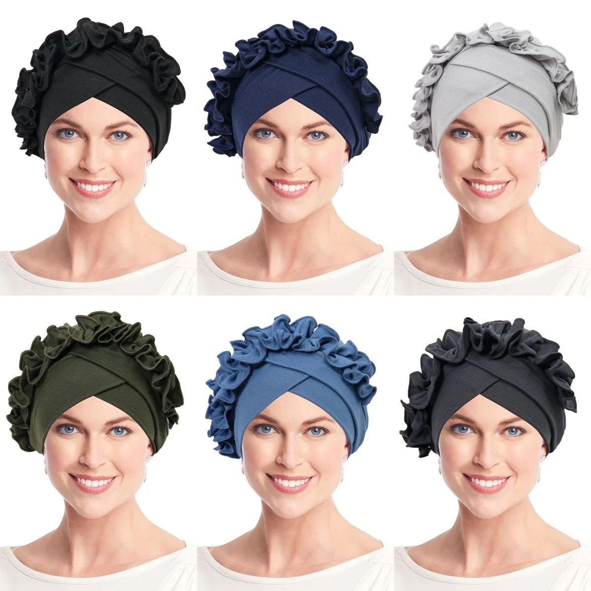 

8Pcs/set Floral Forehead Cross Hat Fashion Chemo Cap Turban for Muslim Ladies Headscarf Hijab Bonnet Beanies Hair Loss Head Wrap
