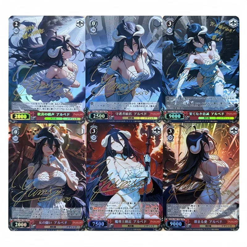 

Набор из 6 голографических карт Albedo Overlord (выпуск 1) с горячим тиснением и подписью, коллекционная аниме-карточка, игрушка-подарок