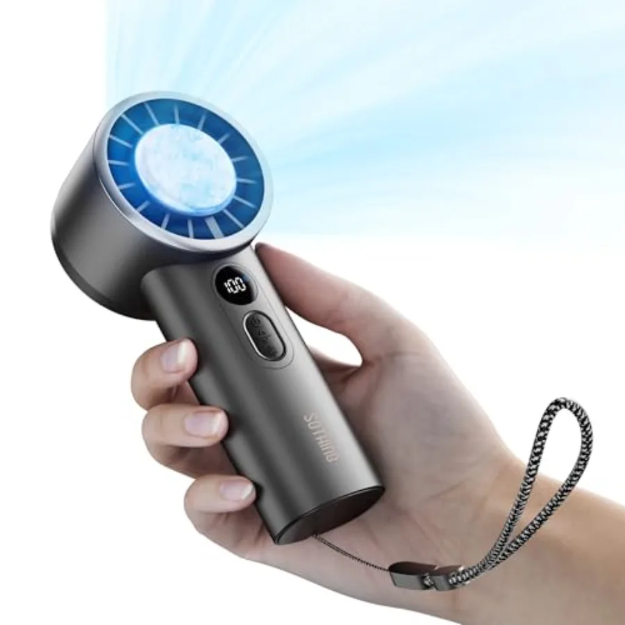 

Handheld Fan, with Cooling Compress, 1 100 Stepless Speeds, 18hrs Battery Life, Digital Display, 30dB Ultra-Quiet, USB-C Rechar