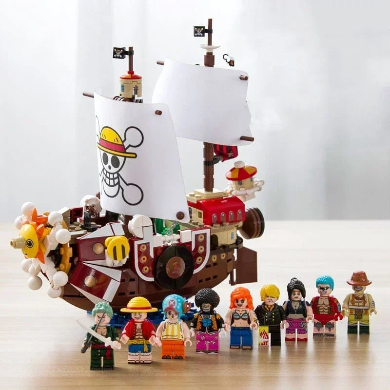 One Piece 1484 elementy + 9 lalek Thousand Sunny Statek Klocki Piracki Zestaw Zabawek dla Dzieci Prezent na Boże Narodzenie