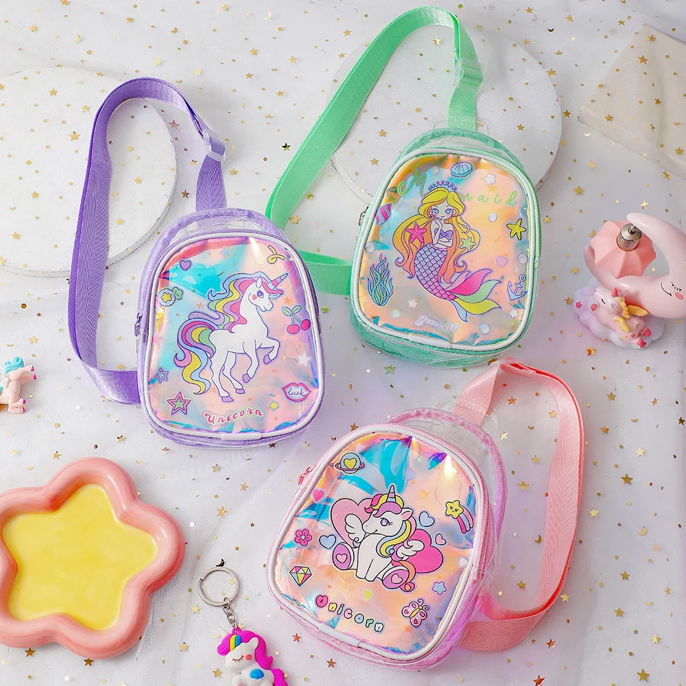 Kawaii Children Cartoon Transparent Unicorn Chest Bag PVC Crossbody Bag For Kindergarten Girls Cute Shoulder Bag