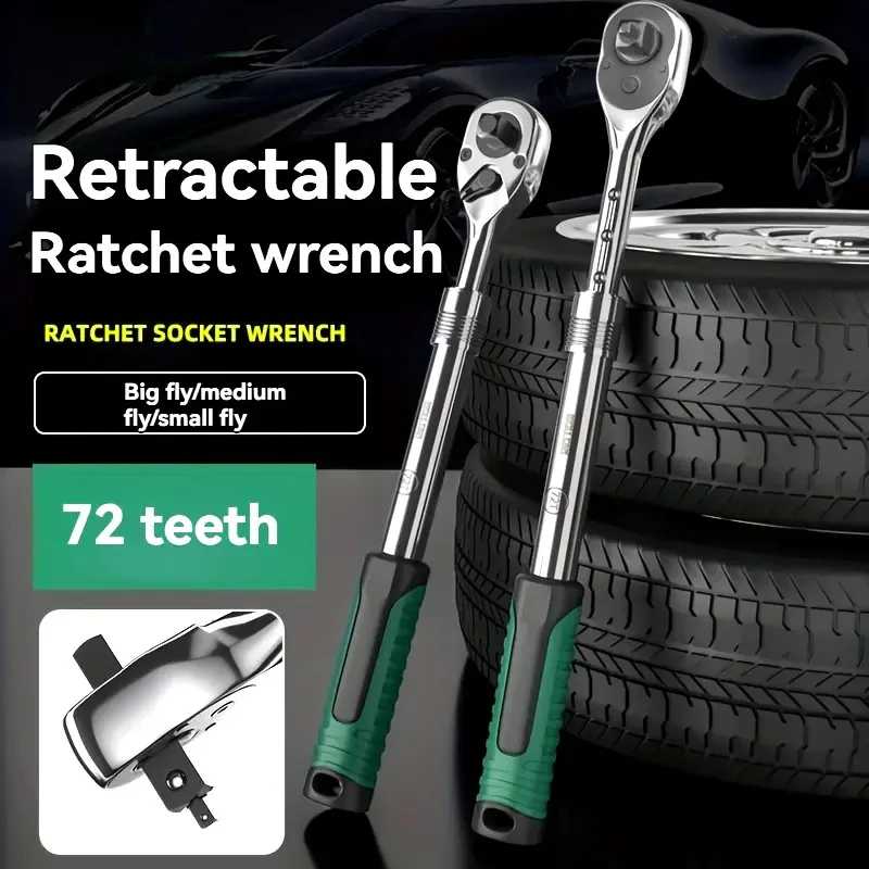 1/4 3/8 1/2 Inch Retractable Ratchet Set Drive Rotating Ratchet Reversible Drive 72 Tooth Socket Wrench Mechanical Tool