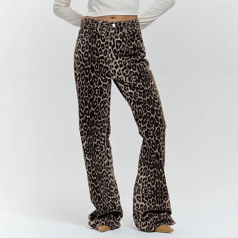 

Fashion Personality Pure Cotton Leopard Print Casual Wide Leg Pants 2024 Spring Autumn New Comfortable Niche Street Pants Women