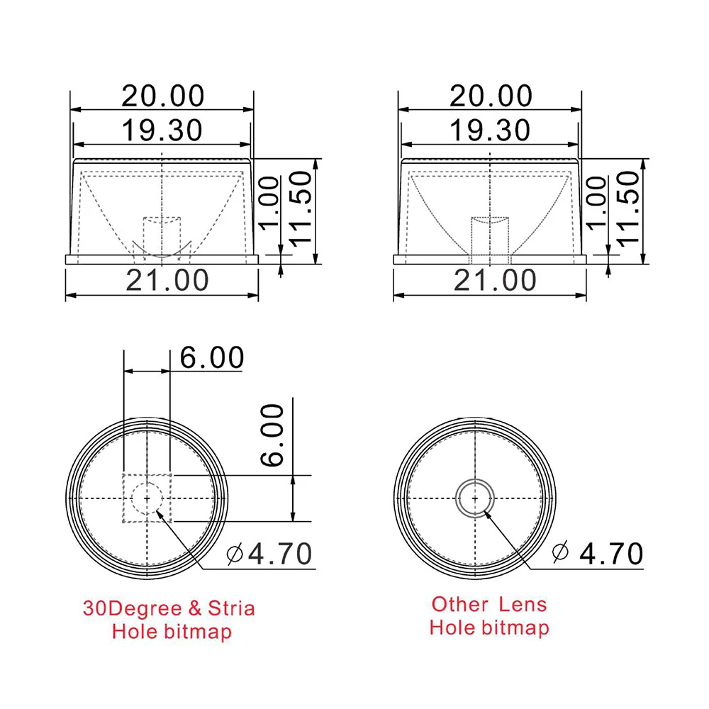 LED Lens 1W 3W 3030 XPE 3535 Optical 21mm Waterproof PMMA 8 15 30 45 60 90 Degree lenses XPG2 Chip Collimator Clear Bead Plano