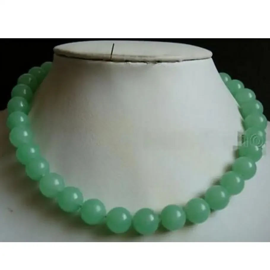 

Fashion jewelry Handmade 10MM Natural Light Blue Jade Gemstone Round Beads Necklace 34'' AAA