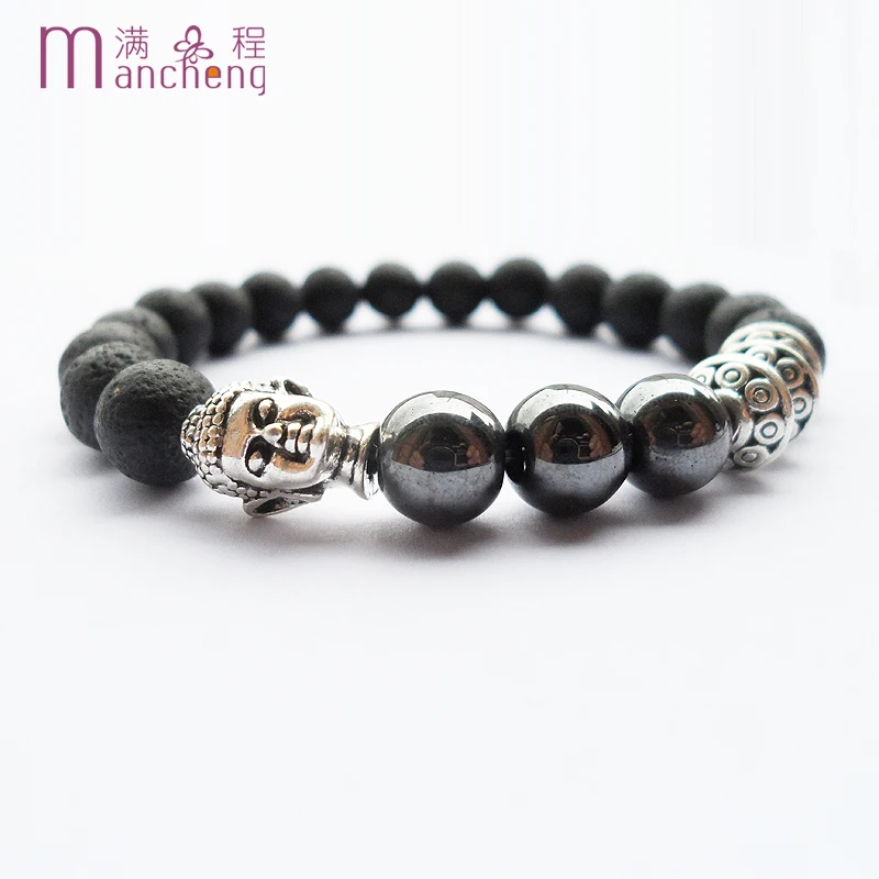 official-website 2 rupees Ancient 8MM Volcanic Buddha Head Hematite Bracelet Man Lava Yoga Demon Slayer Bangle Pulsera Hombre