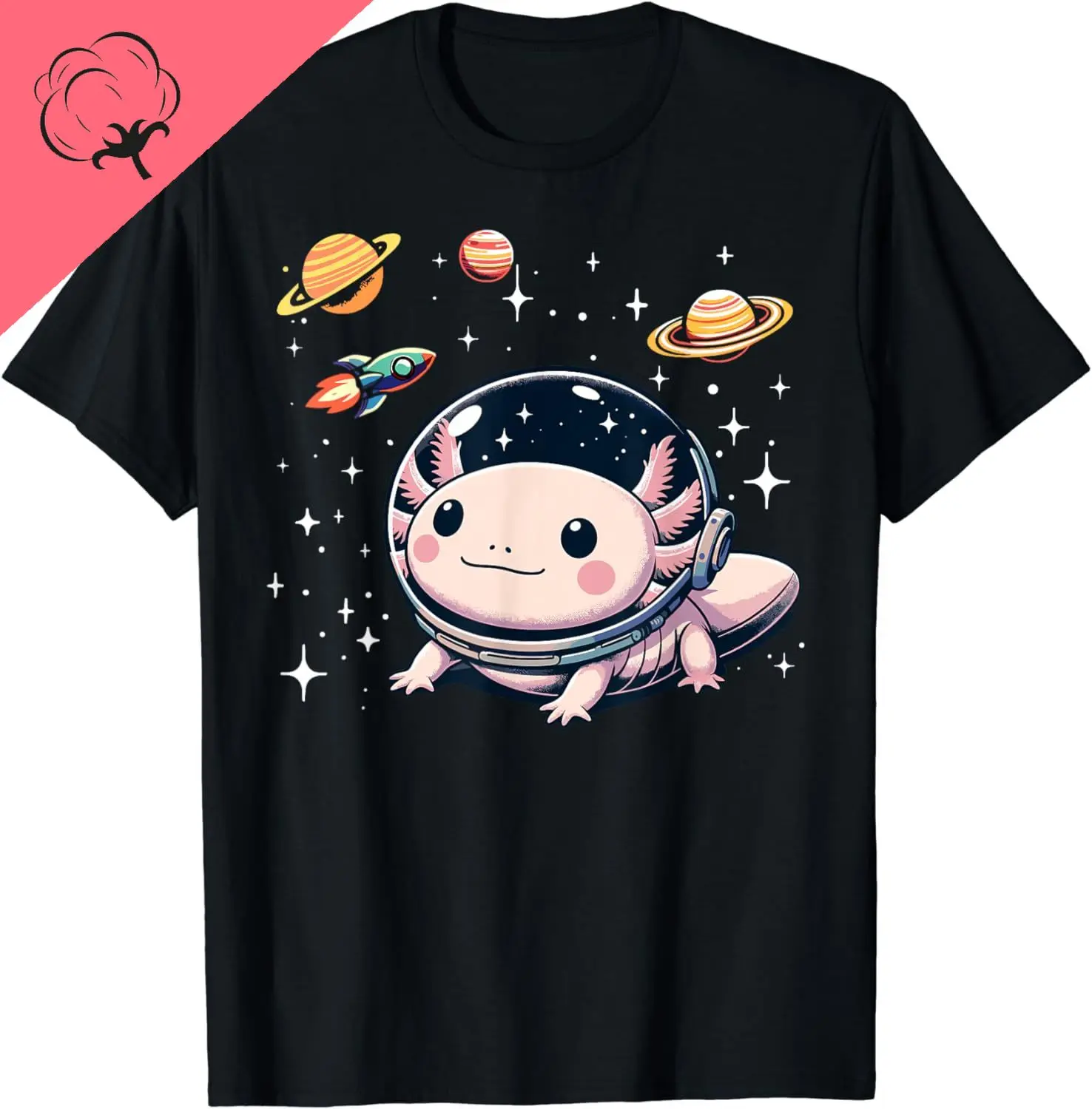 Axolotl Kawaii Cute Axolotls Astronaut Planets Space T-Shirt Cute Tshirts Cotton Graphic T Shirts Women Clothing Tops Ropa Mujer