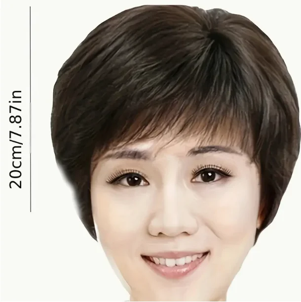 Women's Black Natural Short Straight Synthetic Wig, Mature Ladies Layered Pixie Cut Wig With Fringe Daily Hair Wig
