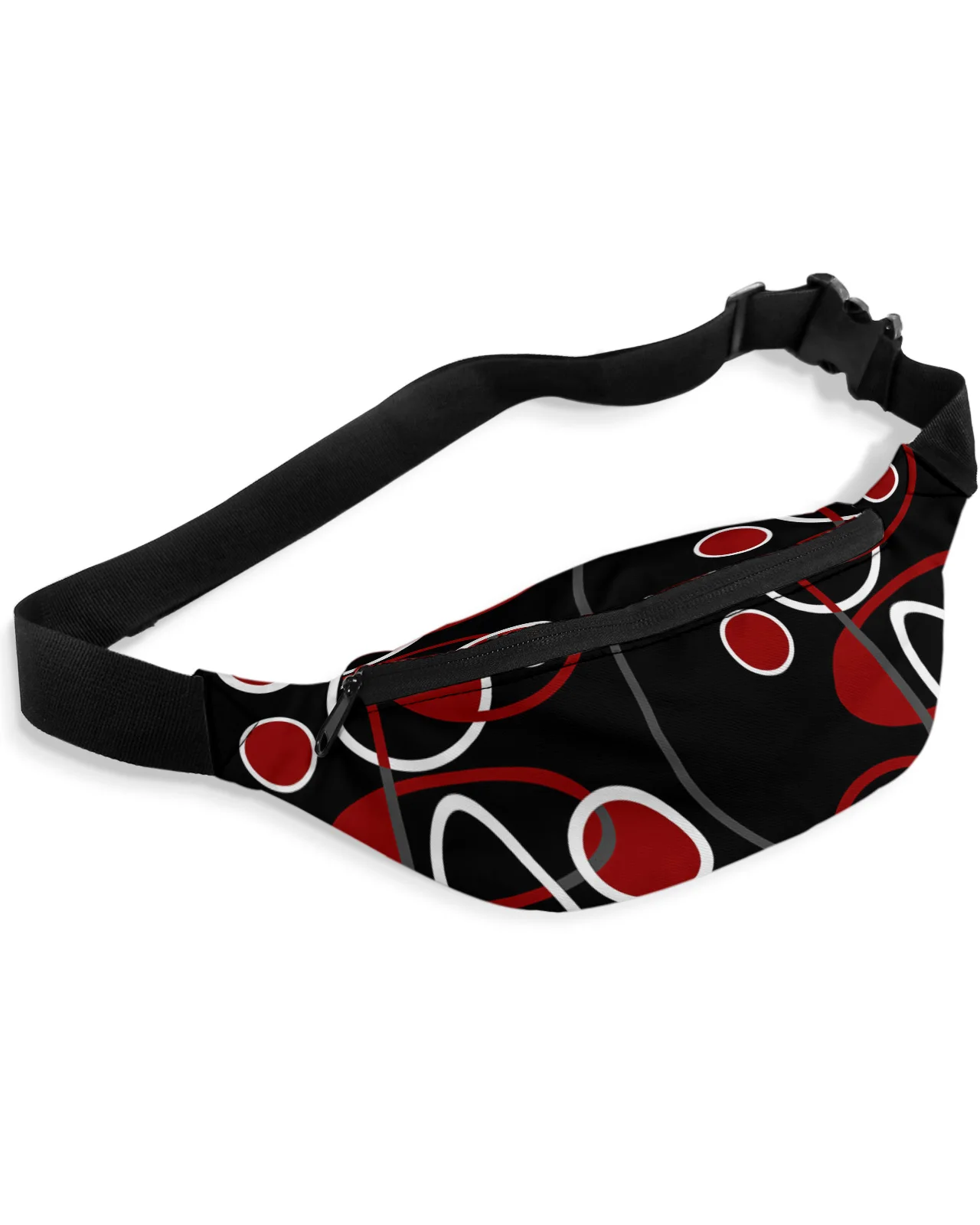 Red Black Geometric Abstract Lines Men Women Waist Bag Fanny Pack Purse Phone Belt Bag Wallet Pouch Waterproof Banana Hip Bags