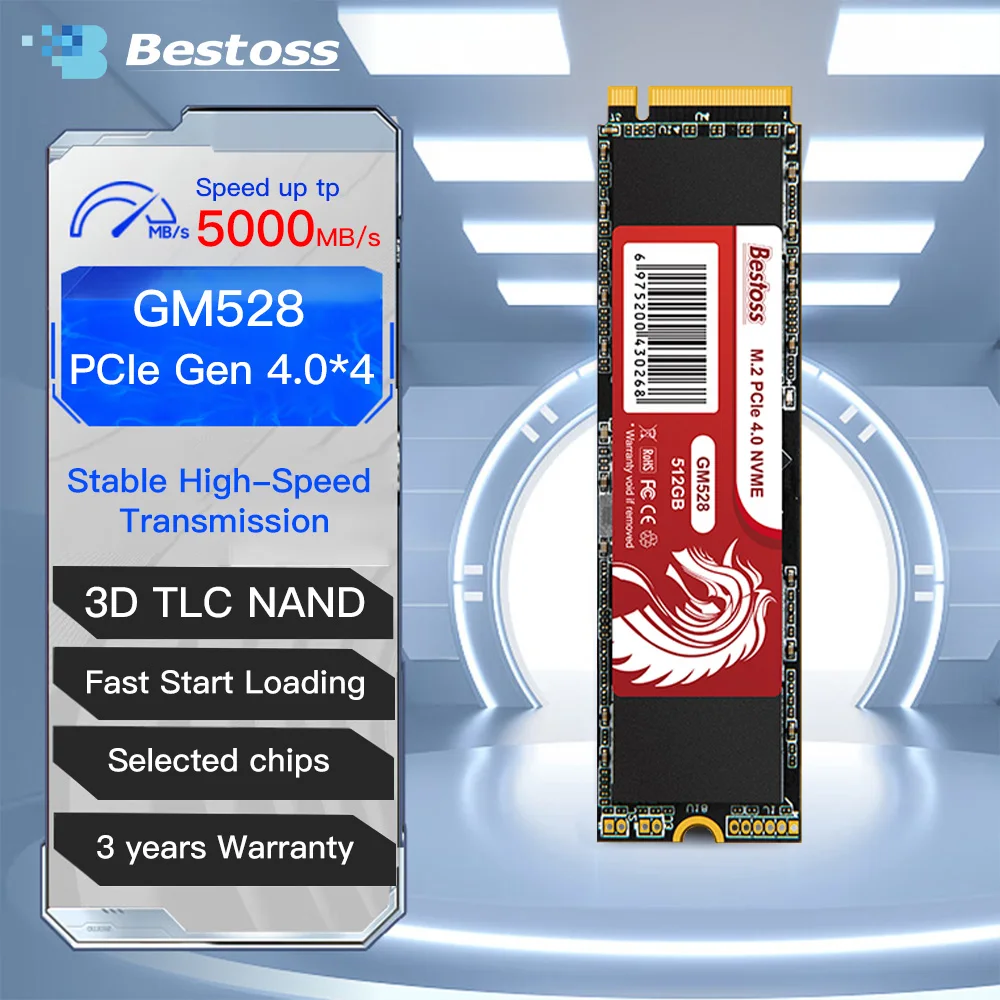 Bestoss M.2 PCIe Gen 4.0 X 4 SSD NVMe 512GB 1TB 2TB Internal Solid State Drive SSD Speeds Up to 5000MB/s for PC Computer Laptop