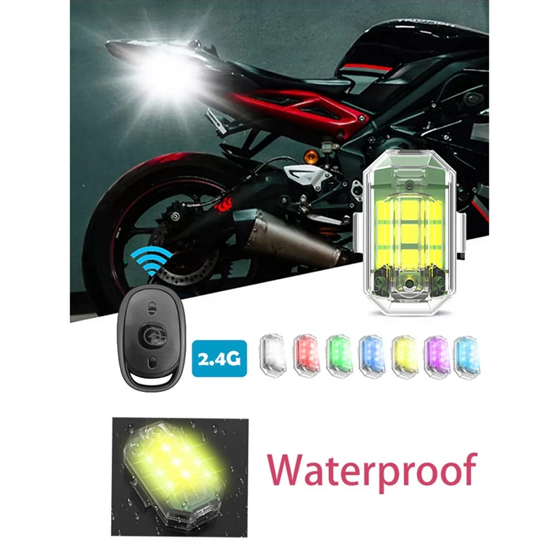 Wireless Remote Control LED Strobe Light For Car Motorcycle Bike 7 Colors Anti-Collision Flash Warning Lamp