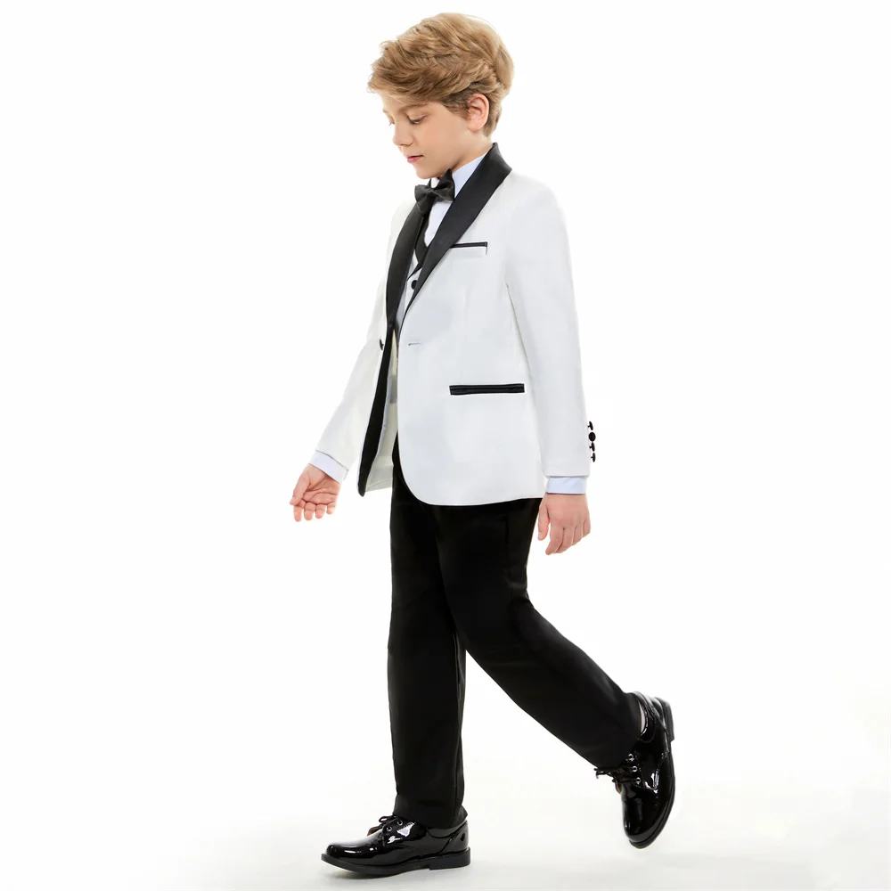 8 Day Delivery Formal Boys Suit Set 4PCS Classic White Piano Photography Suit Kids Party Ceremony Costume Party Dress