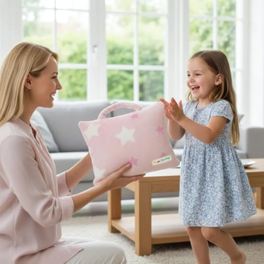 3-in-1 Travel Blanket and Pillow Set - 40x60 Inches Soft Pink Star Design, Travel Blanket Airplane Compact with Bag, Potable Pi