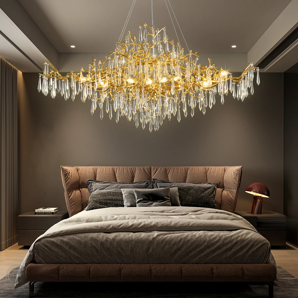 Modern Luxury Crystal Chandelier Branch Ceiling Crystal Chandelier Gold For Kitchen Dining Living Room Bedroom Chandeliers
