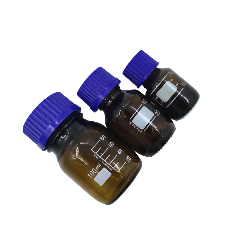 2PCS Laboratory Sealed Glass Bottle 100/250/500/1000ml Brown With Tape scale Liquid Medicine Bottle